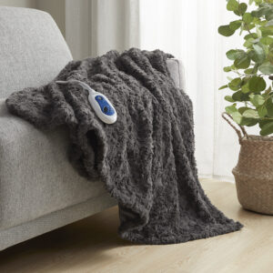 Zuri Oversized Faux Fur Heated Throw in Dark Grey From Beautyrest