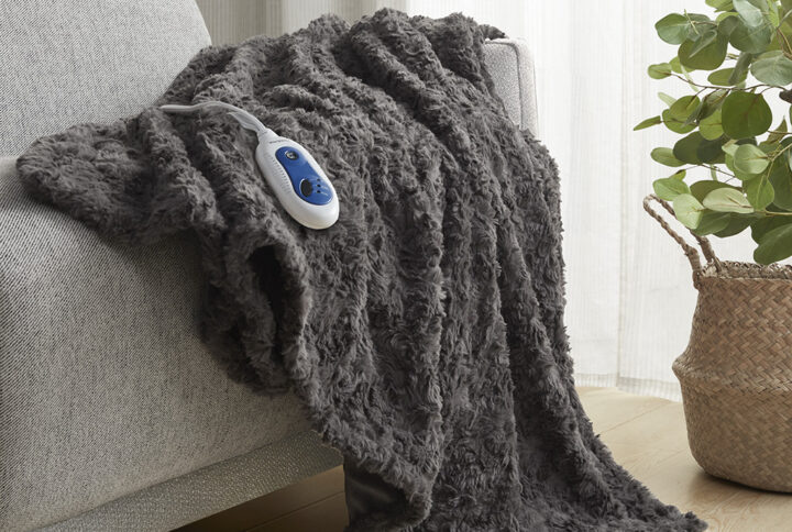 Zuri Oversized Faux Fur Heated Throw in Dark Grey From Beautyrest