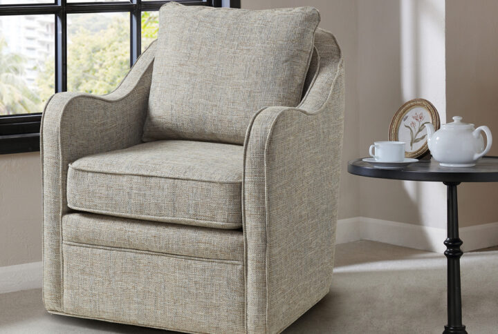 Brianne Wide Seat Swivel Arm Chair in Grey Multi From Madison Park