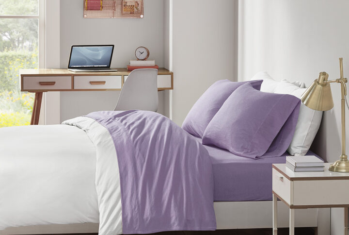 Cotton Blend Jersey Knit All Season Sheet Set in Purple From Intelligent Design