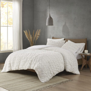 Blair Ruched Fur Down Alternative Comforter Set in Ivory From Madison Park