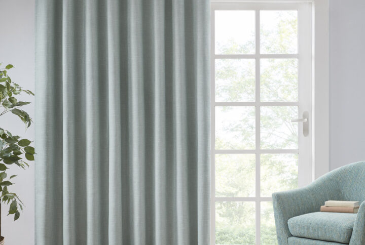 Maya Printed Heathered Blackout Window Patio Panel in Dusty Seafoam From SunSmart