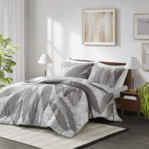 Adrian Botanical Cotton Duvet Cover Set in Gray From Urban Habitat