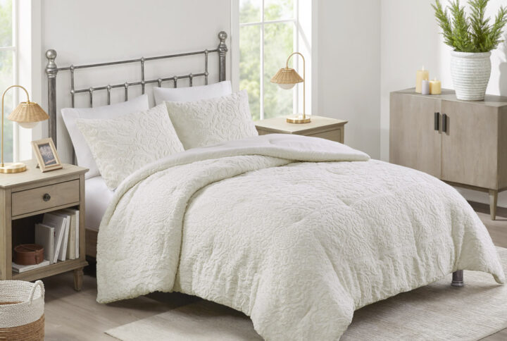 Orly 3 Piece Tufted Woven Comforter Set in Ivory From Madison Park