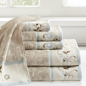 Serene Embroidered Cotton Jacquard 6 Piece Towel Set in Blue From Madison Park