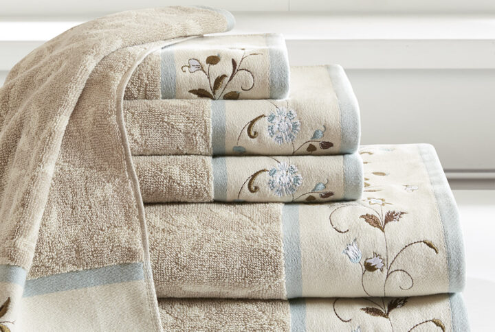 Serene Embroidered Cotton Jacquard 6 Piece Towel Set in Blue From Madison Park