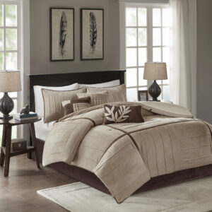 Dune 7 Piece Faux Suede Comforter Set in Beige From Madison Park