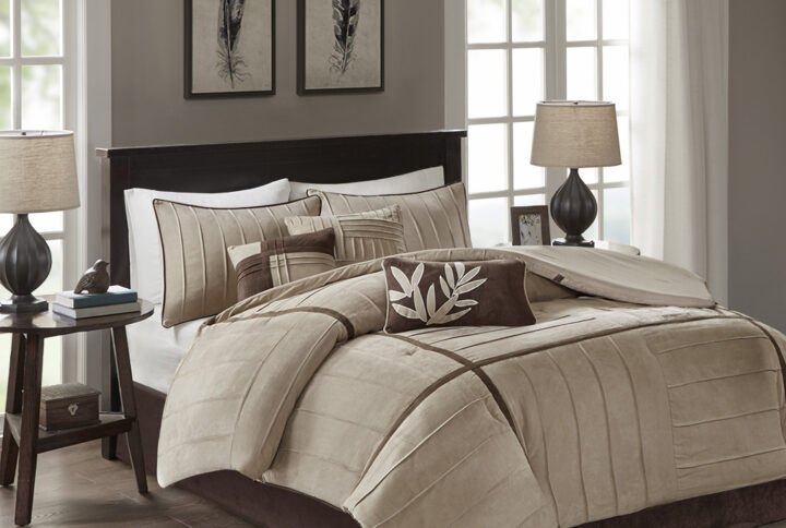 Dune 7 Piece Faux Suede Comforter Set in Beige From Madison Park