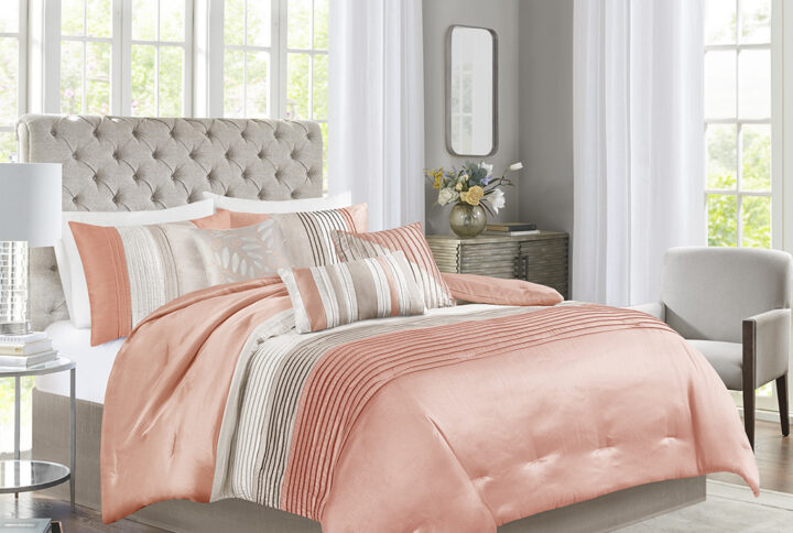 Amherst 7 Piece Comforter Set in Coral From Madison Park