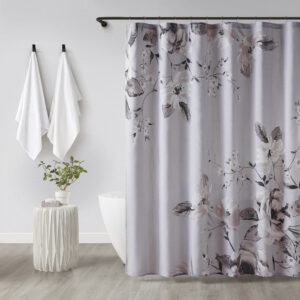 Neko Floral Printed Cotton Shower Curtain in Lilac From Madison Park