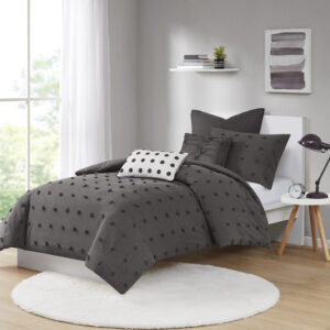 Brooklyn Cotton Jacquard Duvet Cover Set with Euro Shams and Throw Pillows in Charcoal From Urban Habitat