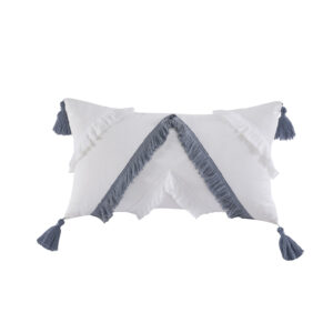 Reva Cotton Oblong Pillow with tassels in Off White/Blue From INK+IVY