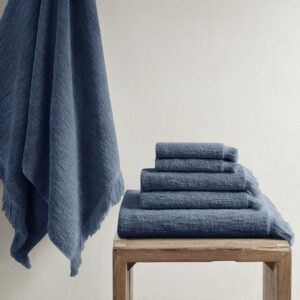 Nova Cotton Dobby Slub 6 Piece Towel Set in Navy From INK+IVY