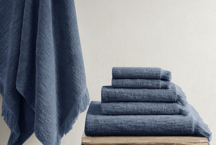 Nova Cotton Dobby Slub 6 Piece Towel Set in Navy From INK+IVY