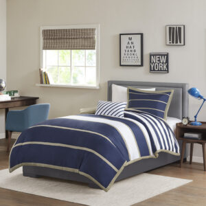 Ashton Duvet Cover Set in Khaki/Navy From Mi Zone