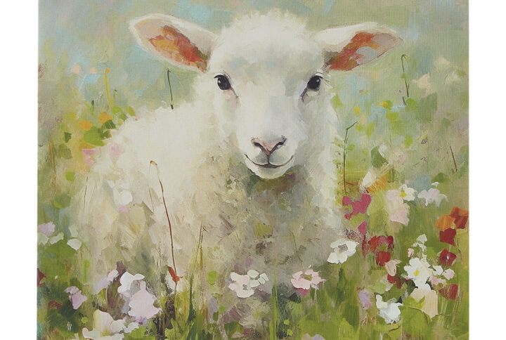 Sunshine Animals Lamb Canvas Wall Art in Lamb/Green Multi From Madison Park