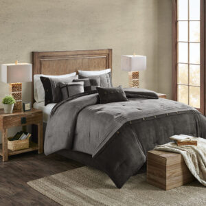 Boone 7 Piece Faux Suede Comforter Set in Grey From Madison Park