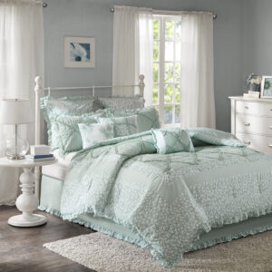 Mindy 9 Piece Cotton Percale Comforter Set in Seafoam From Madison Park