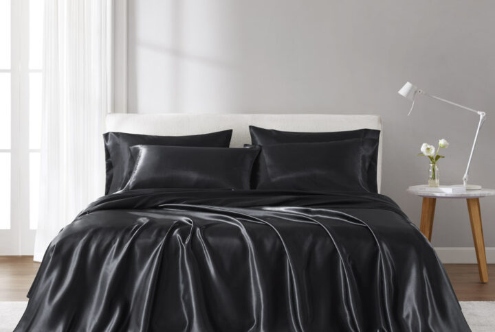 Satin Luxury Sheet Set in Black From Madison Park Essentials