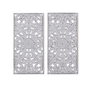 Botanical Panel Distressed Carved Wood 2-piece Wall Decor Set in White From Madison Park