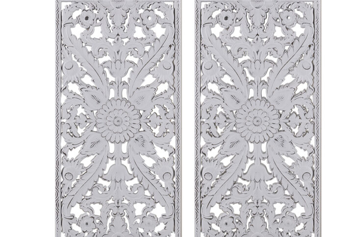 Botanical Panel Distressed Carved Wood 2-piece Wall Decor Set in White From Madison Park