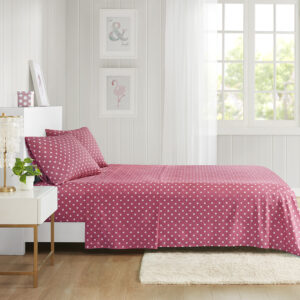 Polka Dot Printed 100% Cotton Sheet Set in Dark Pink From Mi Zone