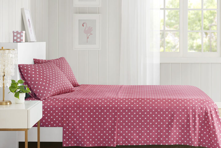 Polka Dot Printed 100% Cotton Sheet Set in Dark Pink From Mi Zone