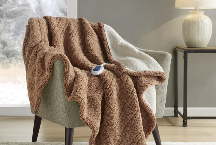 Marbled Sherpa Heated Throw in Brown From True North by Sleep Philosophy