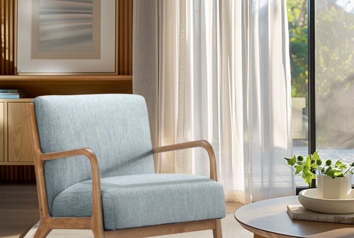 Novak Novak Mid-Century Modern Accent Armchair in Light Blue From INK+IVY