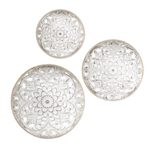 Medallion Trio Distressed White Floral 3-piece Carved Wood Wall Decor Set in Natural/White From Madison Park