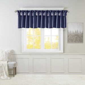 Emilia Lightweight Faux Silk Valance With Beads in Navy From Madison Park