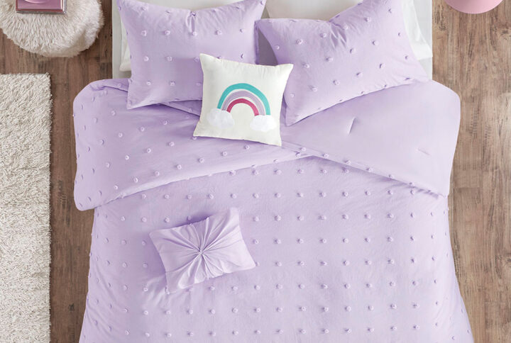 Callie Cotton Jacquard Pom Pom Comforter Set in Lavender From Urban Habitat Kids