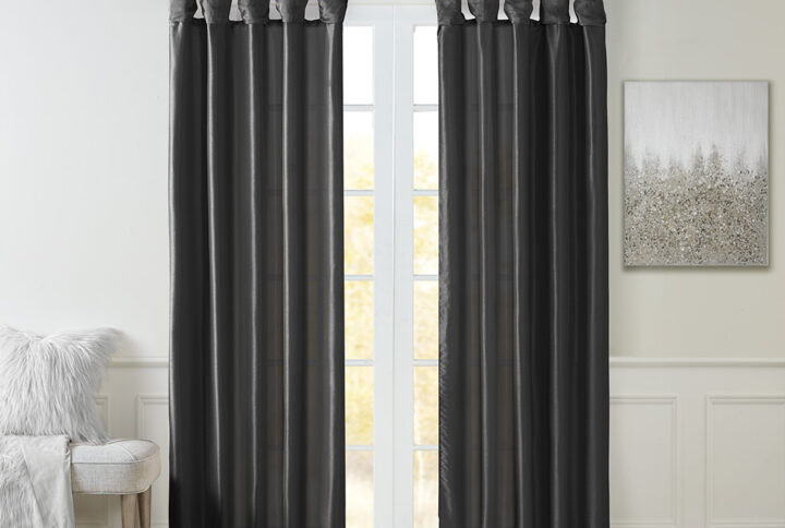 Emilia Twist Tab Lined Window Curtain Panel in Black From Madison Park