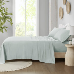 300 Thread Count Organic Cotton Deep Pocket Sheet Set in Aqua From Madison Park