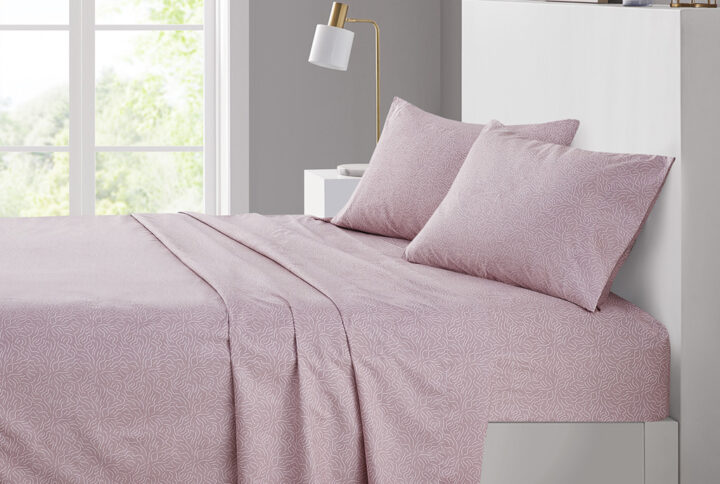 Printed Microfiber Sheet Set in Blush Waves From Intelligent Design