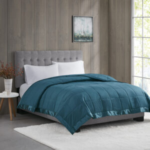 Windom Lightweight Down Alternative Blanket with Satin Trim in Teal From Madison Park