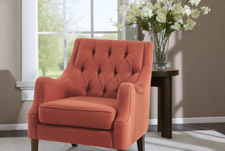 Qwen Button Tufted Accent Chair in Spice From Madison Park