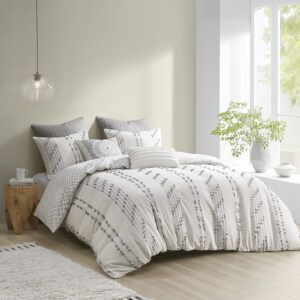 Kara 3 Piece Cotton Jacquard Duvet Cover Set in Ivory From INK+IVY