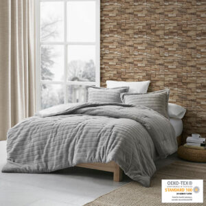 Amara Faux Fur Comforter Set in Grey From Madison Park