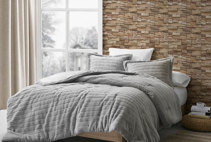 Amara Faux Fur Comforter Set in Grey From Madison Park