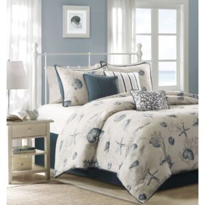 Bayside 7 Piece Cotton Sateen Comforter Set in Blue From Madison Park