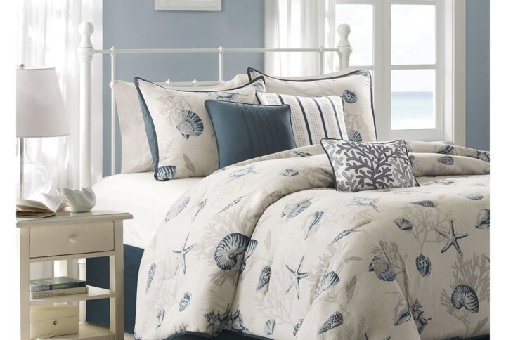 Bayside 7 Piece Cotton Sateen Comforter Set in Blue From Madison Park