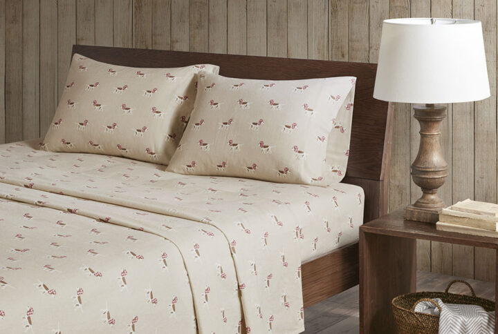 Flannel Sheet Set in Tan Dog From Woolrich