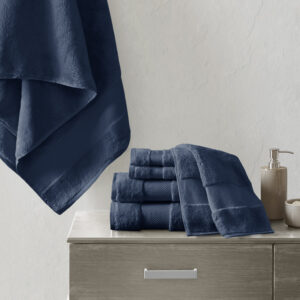 Turkish Cotton 6 Piece Bath Towel Set in Navy From Madison Park Signature