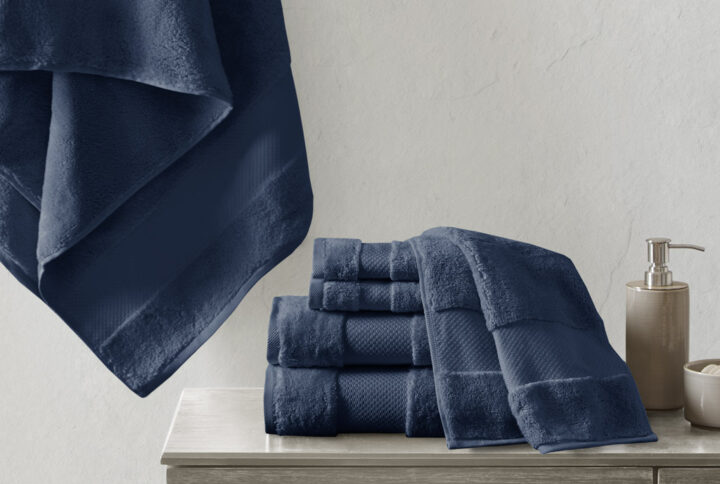 Turkish Cotton 6 Piece Bath Towel Set in Navy From Madison Park Signature