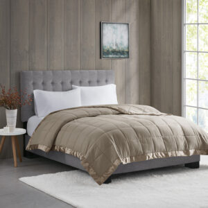 Windom Lightweight Down Alternative Blanket with Satin Trim in Brown From Madison Park