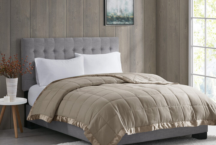 Windom Lightweight Down Alternative Blanket with Satin Trim in Brown From Madison Park