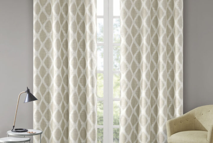 Blakesly Printed Ikat Blackout Curtain Panel in Taupe From SunSmart