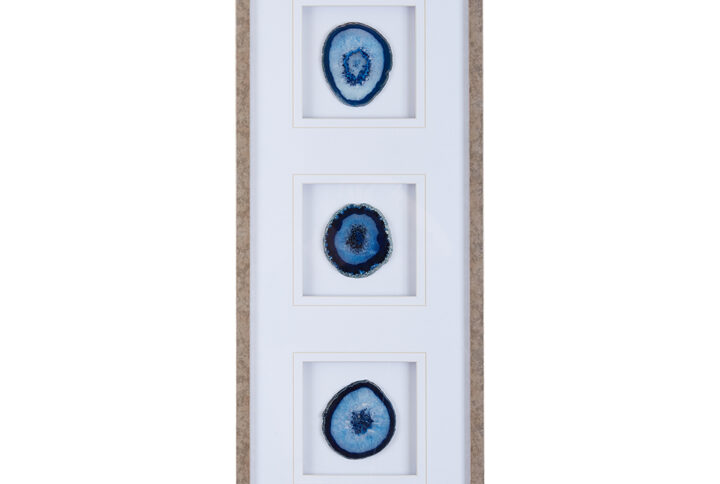 Blue Agate Trio Real Stone Framed Glass and Double Matted Wall Art in Blue From Madison Park