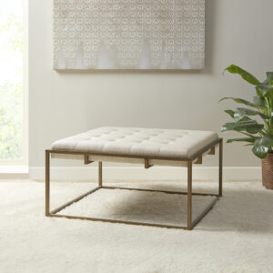 Greenwich Square Shape Button-tufted Upholstered Metal Base Ottoman/Coffee Table in Ivory From Madison Park